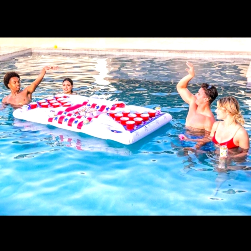 Sloosh Pool Lounge Floating Beer Pong Table Inflatable Cooler Raft Patriotic USA